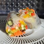 rice paper rolls rainbow vegetables and fruits 